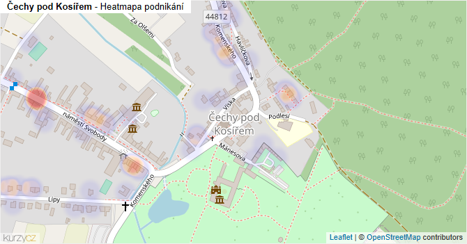 Čechy pod Kosířem - mapa podnikání