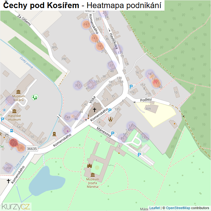 Mapa Čechy pod Kosířem - Firmy v části obce.