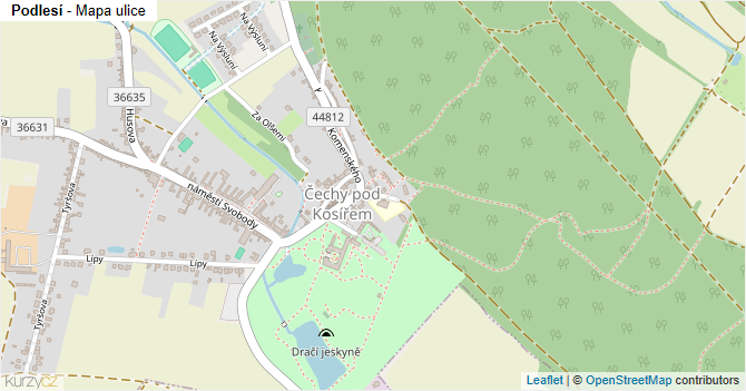 Podlesí - mapa ulice