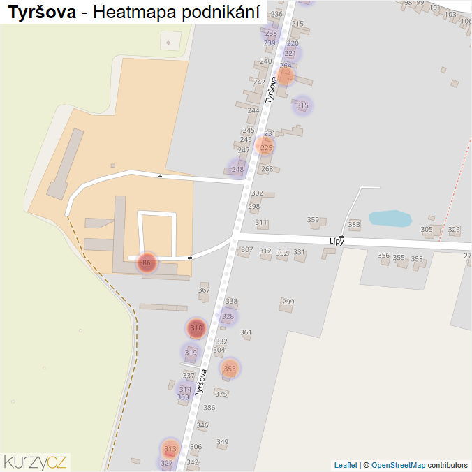 Mapa Tyršova - Firmy v ulici.