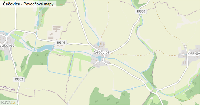 Čečovice - záplavové mapy stoleté vody