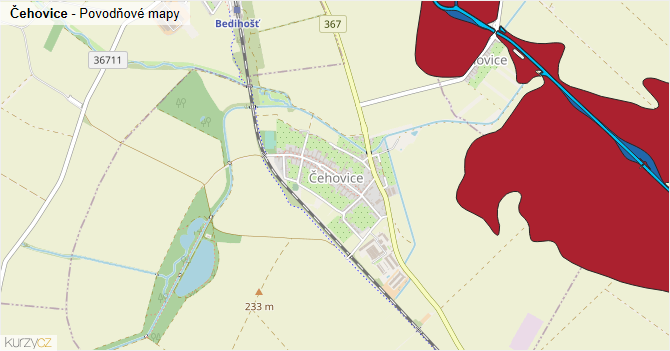 Čehovice - záplavové mapy stoleté vody