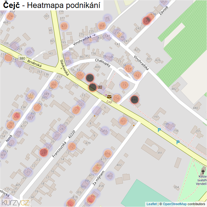 Mapa Čejč - Firmy v části obce.