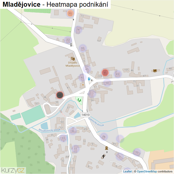 Mapa Mladějovice - Firmy v části obce.