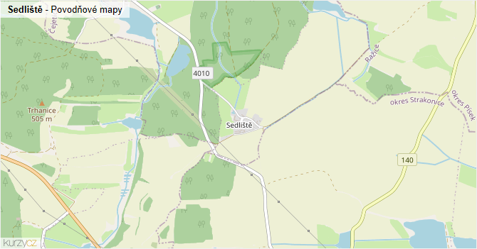 Sedliště - záplavové mapy stoleté vody