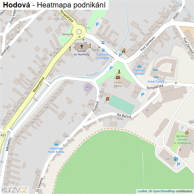 Mapa Hodová - Firmy v ulici.
