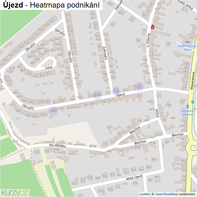 Mapa Újezd - Firmy v ulici.