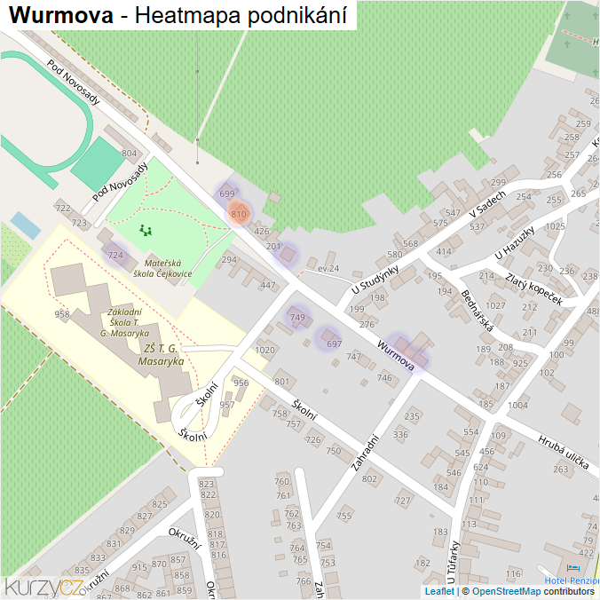 Mapa Wurmova - Firmy v ulici.