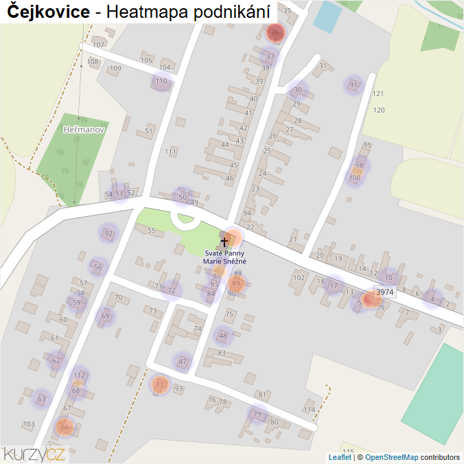 Mapa Čejkovice - Firmy v části obce.