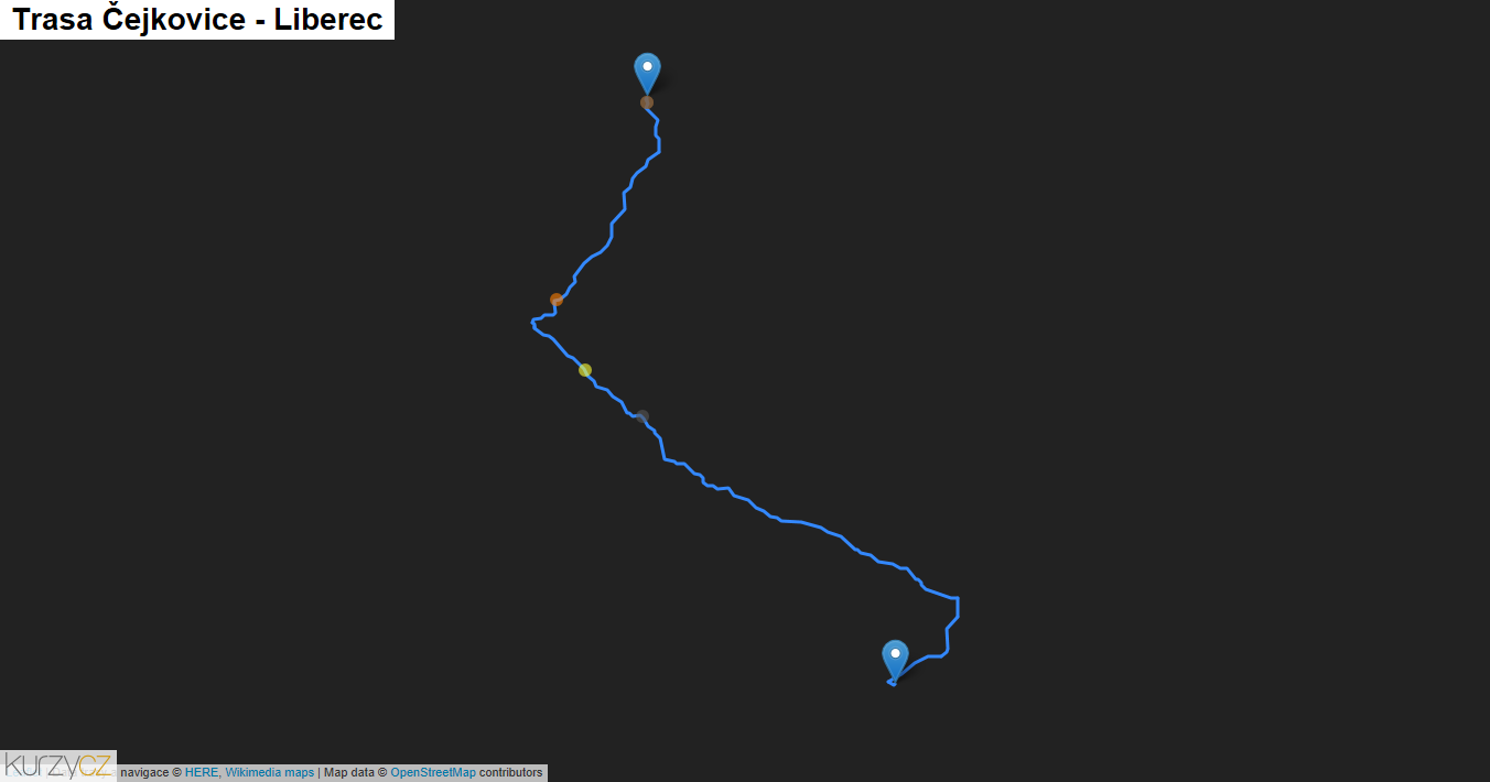 Čejkovice-Liberec, mapa trasy