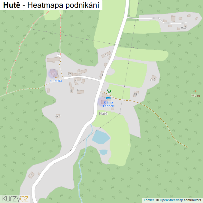 Mapa Hutě - Firmy v části obce.