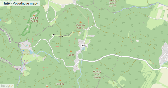 Hutě - záplavové mapy stoleté vody