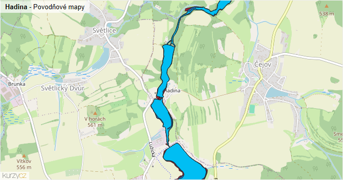 Hadina - záplavové mapy stoleté vody