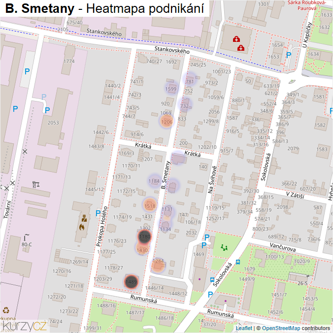 Mapa B. Smetany - Firmy v ulici.