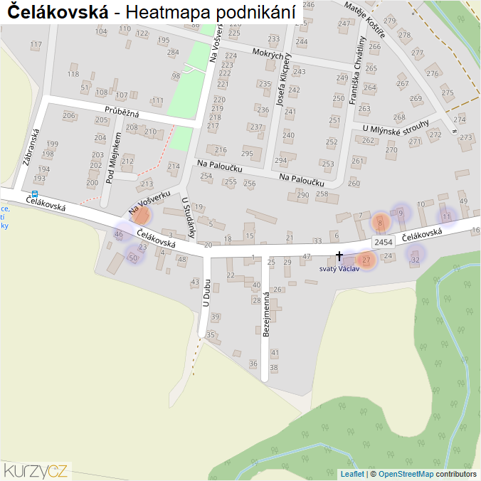 Mapa Čelákovská - Firmy v ulici.
