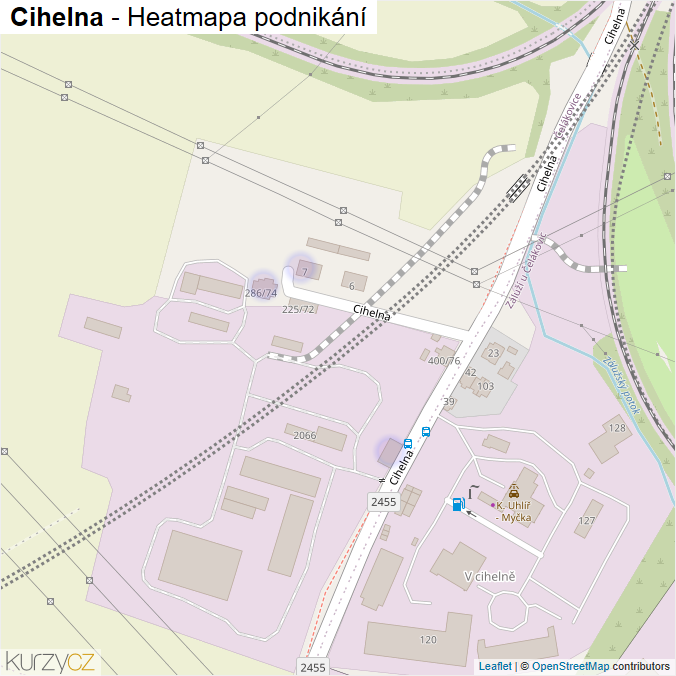 Mapa Cihelna - Firmy v ulici.