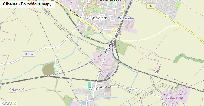 Cihelna - záplavové mapy stoleté vody