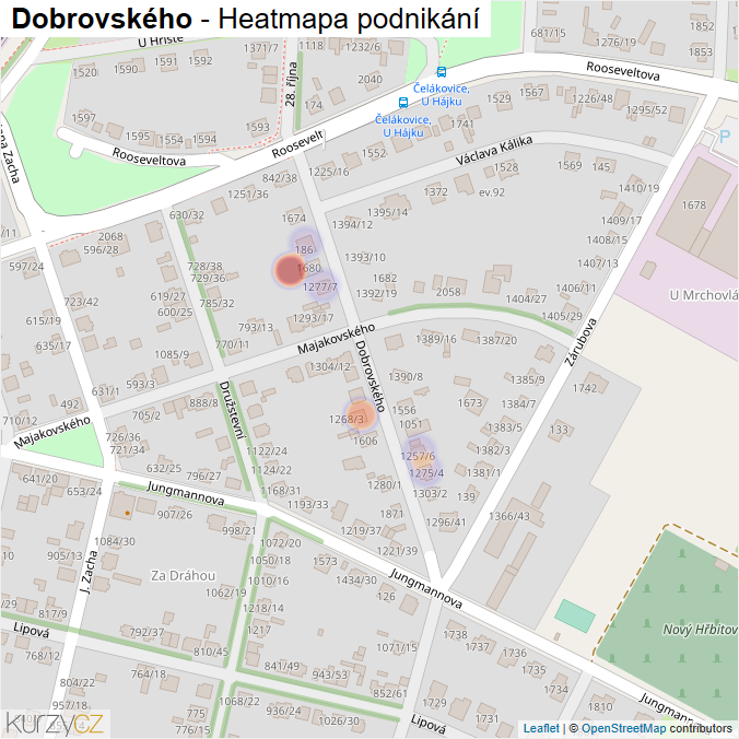 Mapa Dobrovského - Firmy v ulici.