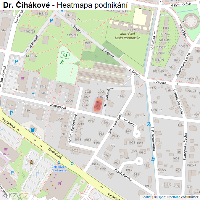 Mapa Dr. Čihákové - Firmy v ulici.