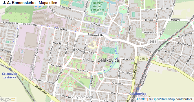 J. A. Komenského - mapa ulice