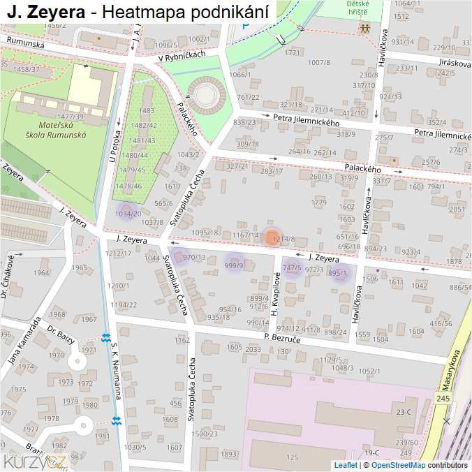Mapa J. Zeyera - Firmy v ulici.