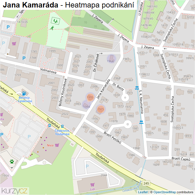 Mapa Jana Kamaráda - Firmy v ulici.