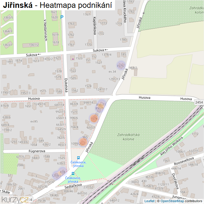 Mapa Jiřinská - Firmy v ulici.