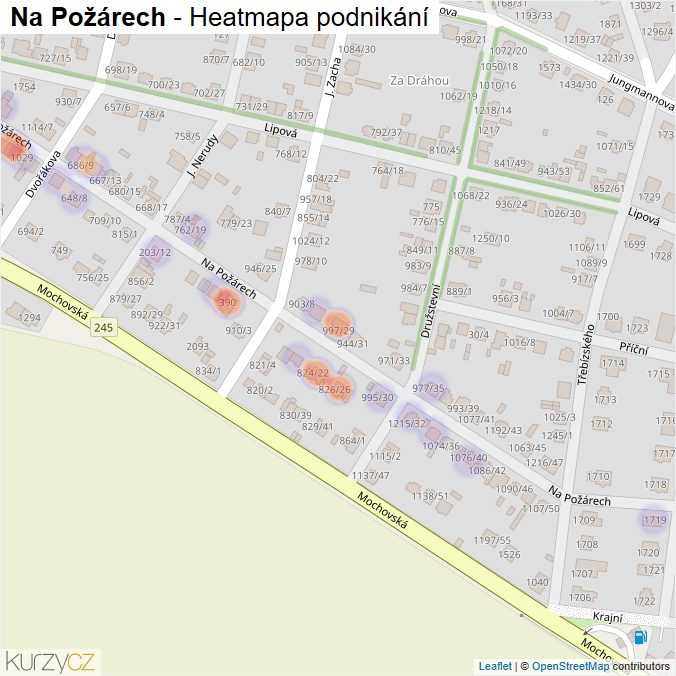 Mapa Na Požárech - Firmy v ulici.