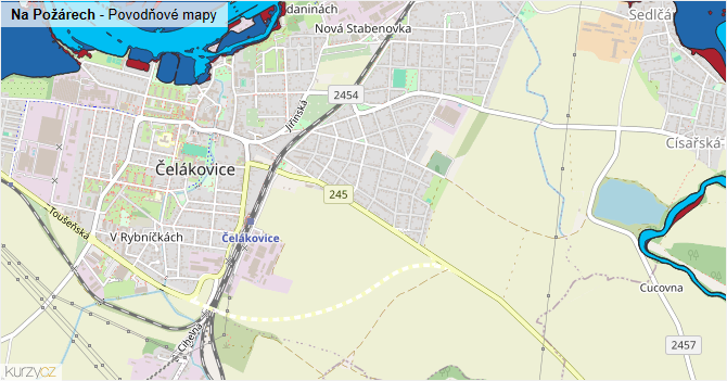 Na Požárech - záplavové mapy stoleté vody