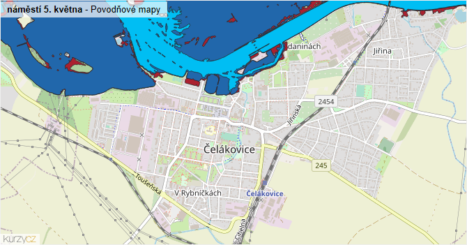 náměstí 5. května - záplavové mapy stoleté vody