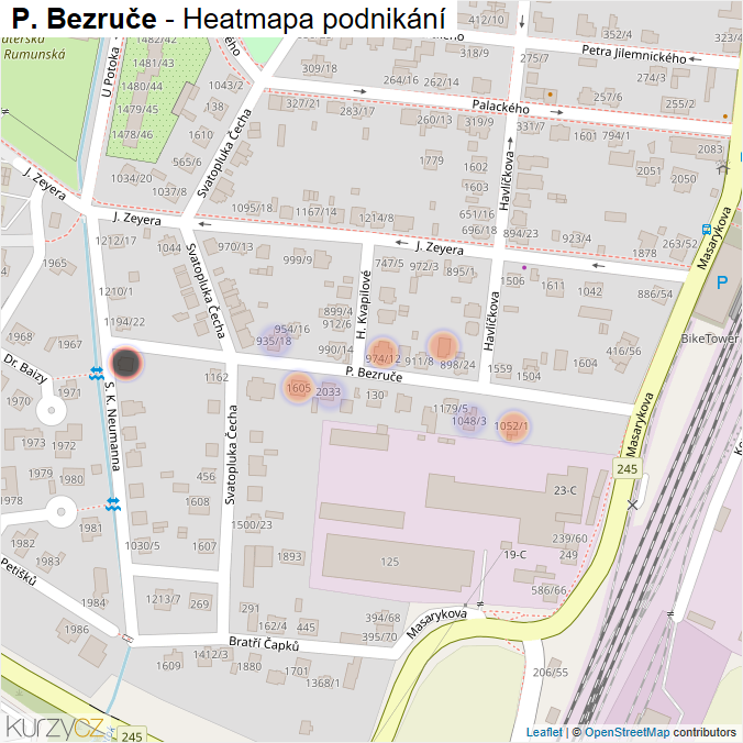 Mapa P. Bezruče - Firmy v ulici.