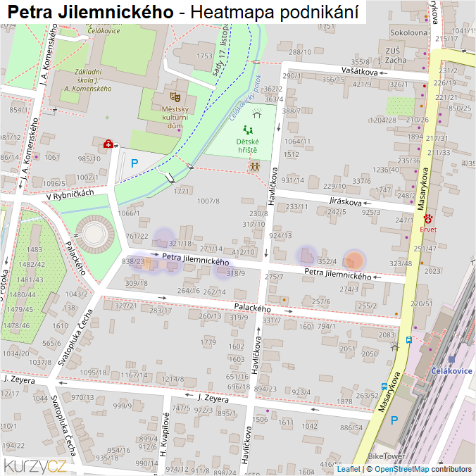 Mapa Petra Jilemnického - Firmy v ulici.