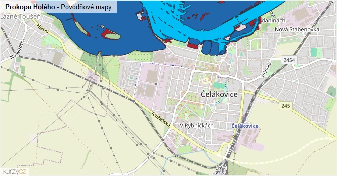 Prokopa Holého - záplavové mapy stoleté vody