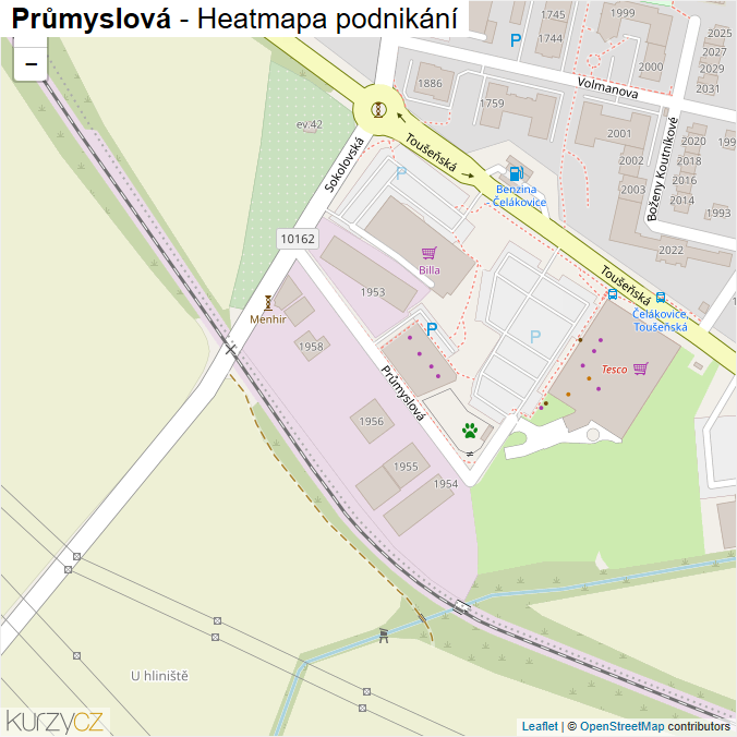 Mapa Průmyslová - Firmy v ulici.