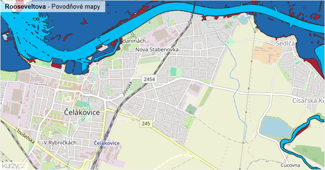 Rooseveltova - záplavové mapy stoleté vody