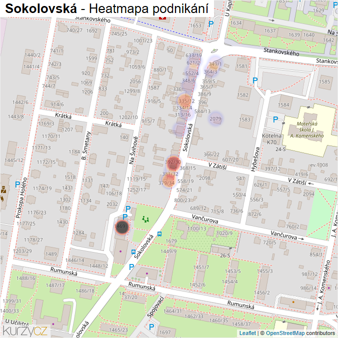 Mapa Sokolovská - Firmy v ulici.
