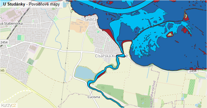U Studánky - záplavové mapy stoleté vody