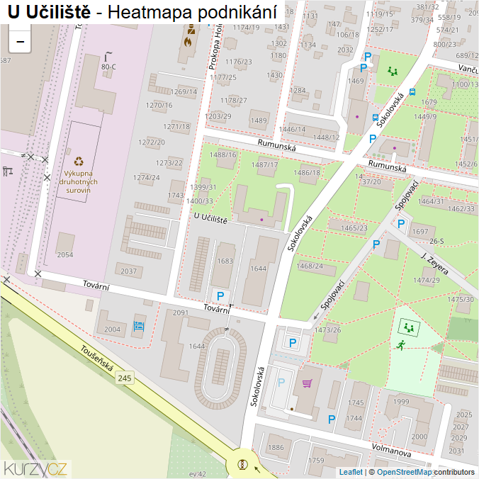 Mapa U Učiliště - Firmy v ulici.