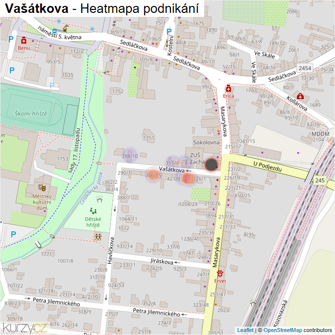 Mapa Vašátkova - Firmy v ulici.
