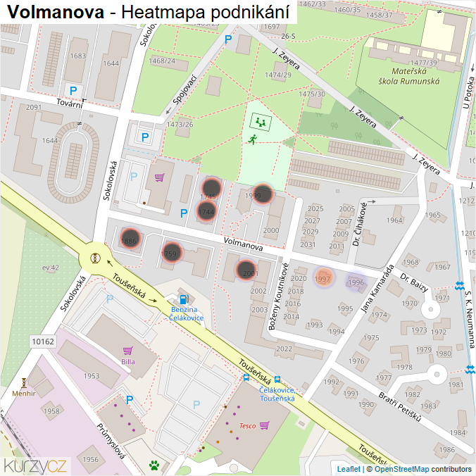 Mapa Volmanova - Firmy v ulici.