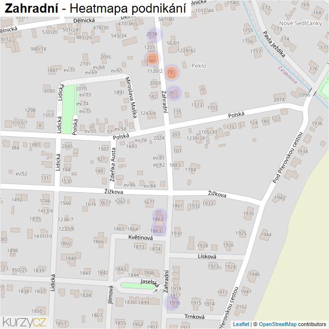 Mapa Zahradní - Firmy v ulici.