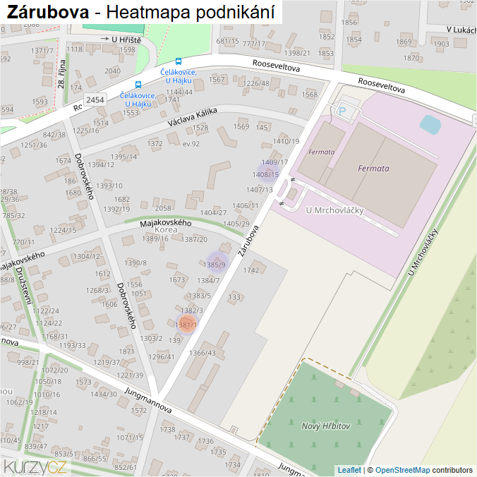 Mapa Zárubova - Firmy v ulici.