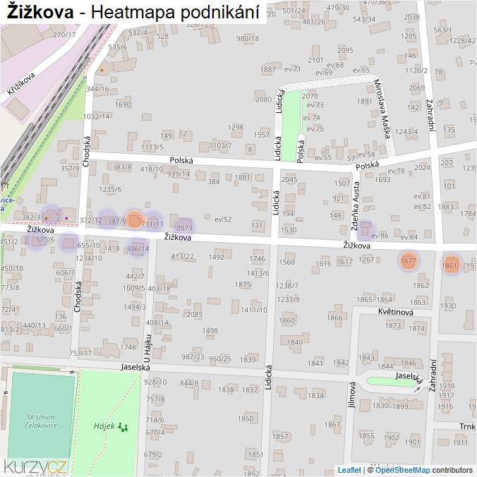 Mapa Žižkova - Firmy v ulici.