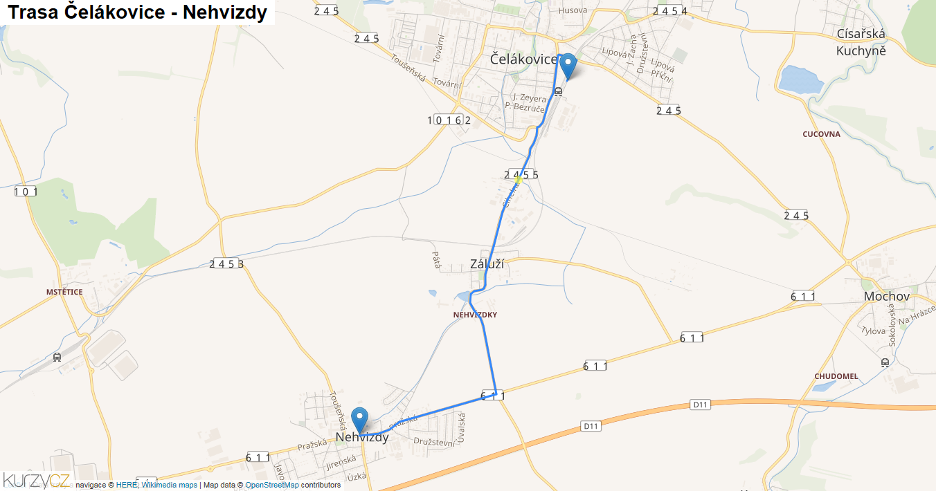 Čelákovice-Nehvizdy, mapa trasy