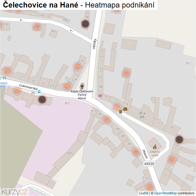 Mapa Čelechovice na Hané - Firmy v obci.