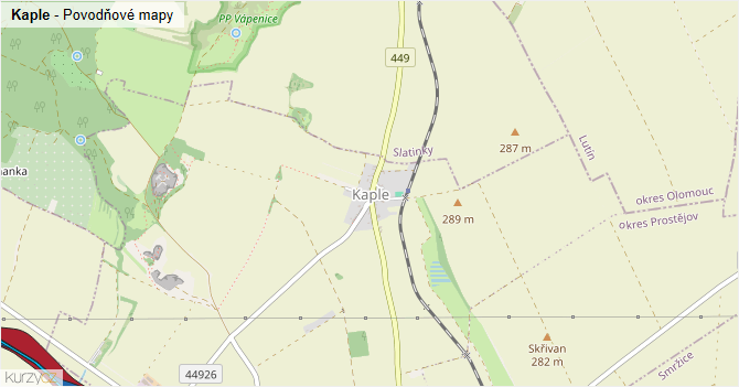 Kaple - záplavové mapy stoleté vody