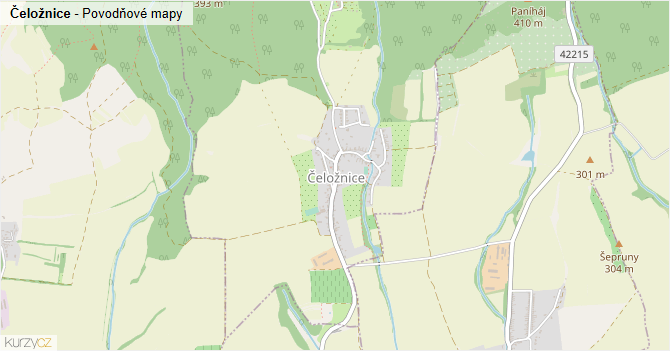 Čeložnice - záplavové mapy stoleté vody