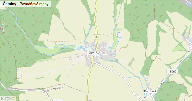Čeminy - záplavové mapy stoleté vody