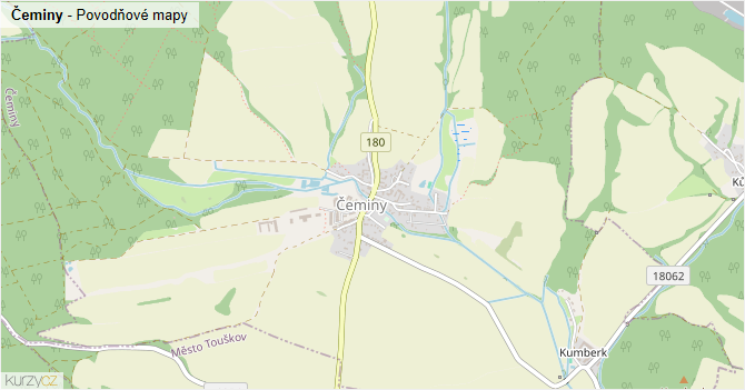 Čeminy - záplavové mapy stoleté vody
