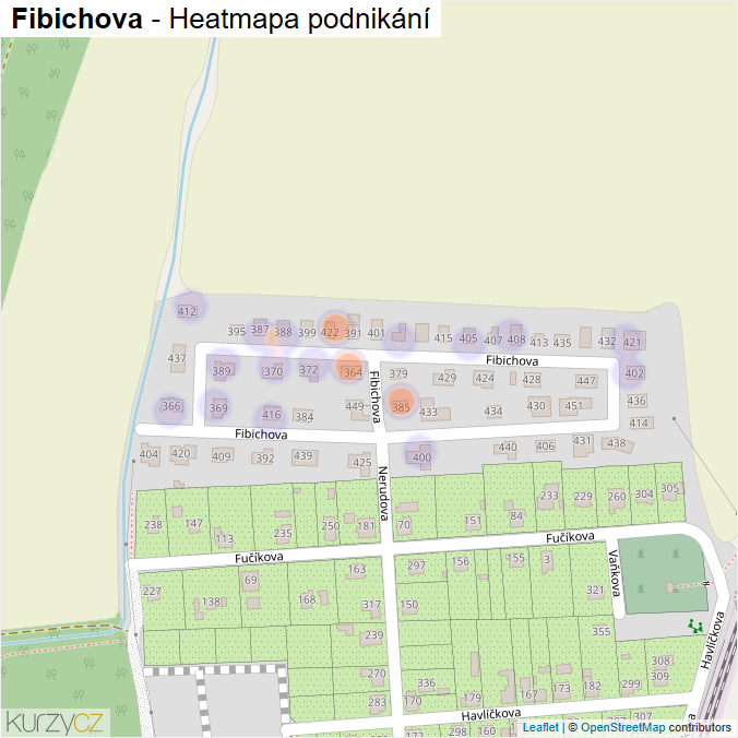 Mapa Fibichova - Firmy v ulici.